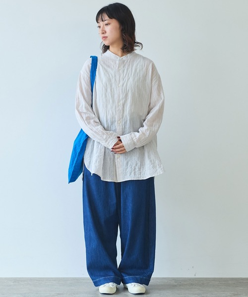 bulle de savon（ビュルデサボン）の「○shirring stripe バンドカラー 