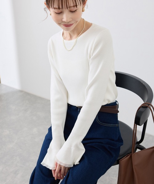 ROPE' PICNIC（ロペピクニック）の「袖口フレアシアーニットプルオーバー/洗濯機OK（ニット/セーター・レディース・ブラック/オフホワイト/ピンク系その他2/グレー系その他・38）」の17枚目の写真