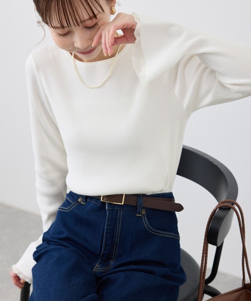 ROPE' PICNIC（ロペピクニック）の「袖口フレアシアーニットプルオーバー/洗濯機OK（ニット/セーター・レディース・ブラック/オフホワイト/ピンク系その他2/グレー系その他・38）」の16枚目の写真