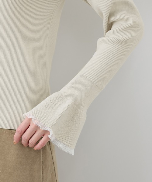 ROPE' PICNIC（ロペピクニック）の「袖口フレアシアーニットプルオーバー/洗濯機OK（ニット/セーター・レディース・ブラック/オフホワイト/ピンク系その他2/グレー系その他・38）」の6枚目の写真