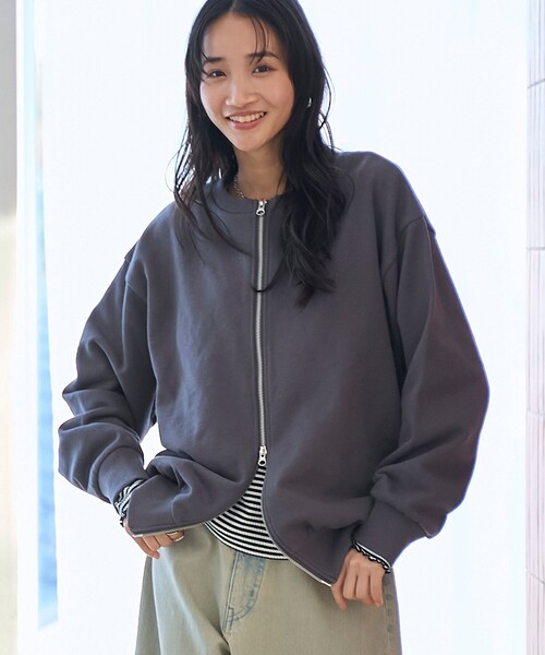 coen（コーエン）の「ヘビー裏毛ダブルジップカーディガン（カーディガン/ボレロ・レディース・ライトグレー/ダークグレー/オフホワイト/ピンク・M/L）」の3枚目の写真