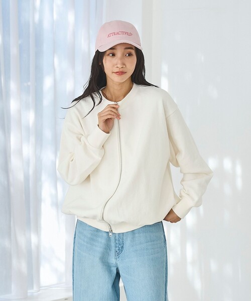 coen（コーエン）の「ヘビー裏毛ダブルジップカーディガン（カーディガン/ボレロ・レディース・ライトグレー/ダークグレー/オフホワイト/ピンク・M/L）」の5枚目の写真