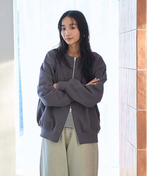 coen（コーエン）の「ヘビー裏毛ダブルジップカーディガン（カーディガン/ボレロ・レディース・ライトグレー/ダークグレー/オフホワイト/ピンク・M/L）」の18枚目の写真