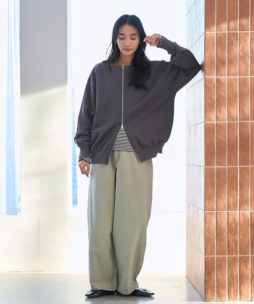 coen（コーエン）の「ヘビー裏毛ダブルジップカーディガン（カーディガン/ボレロ・レディース・ライトグレー/ダークグレー/オフホワイト/ピンク・M/L）」の20枚目の写真