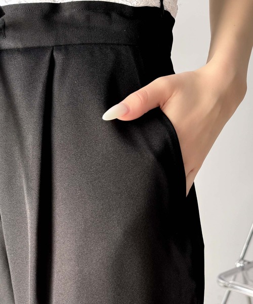 mily bilet(ミウィビレット)の「【mily bilet】新感覚デザイン。レース使いダブルウエストワイドスラックスパンツ(スラックス・レディース・グレー/ネイビー/ブラック/アイボリー/グレー系その他・SMALL/X-LARGE/LARGE/MEDIUM)」の18枚目の写真