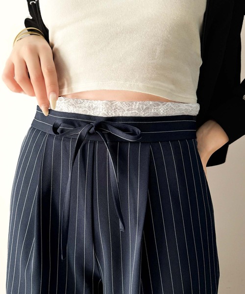 mily bilet(ミウィビレット)の「【mily bilet】新感覚デザイン。レース使いダブルウエストワイドスラックスパンツ(スラックス・レディース・グレー/ネイビー/ブラック/アイボリー/グレー系その他・SMALL/X-LARGE/LARGE/MEDIUM)」の20枚目の写真