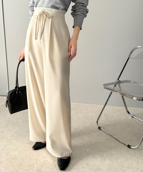 mily bilet(ミウィビレット)の「【mily bilet】新感覚デザイン。レース使いダブルウエストワイドスラックスパンツ(スラックス・レディース・グレー/ネイビー/ブラック/アイボリー/グレー系その他・SMALL/X-LARGE/LARGE/MEDIUM)」の22枚目の写真