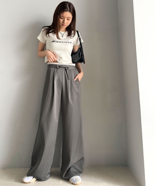 【新品】ダブルウエストレースパンツ ブラック トリートユアセルフ セール】【mily bilet】新感覚デザイン。レース使いダブル