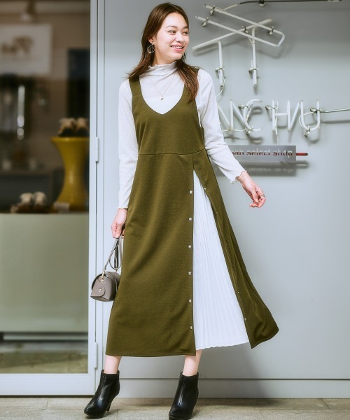 SMILE LAND（スマイルランド）の「＜大きいサイズ＞ やわらか素材プリーツデザインジャンパースカート（ジャンパースカート・レディース・ブラック/カーキ・LL/3L/4L/5L/L）」の3枚目の写真