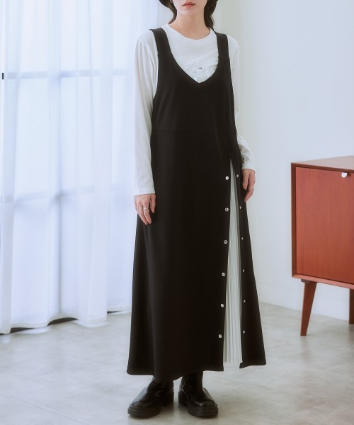 SMILE LAND（スマイルランド）の「＜大きいサイズ＞ やわらか素材プリーツデザインジャンパースカート（ジャンパースカート・レディース・ブラック/カーキ・LL/3L/4L/5L/L）」の7枚目の写真