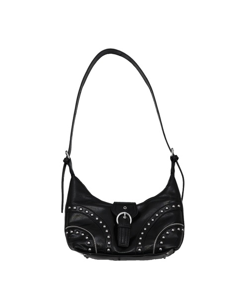 tinkerend(ティンカーエンド)の「Studded Belt Faux Leather Shoulder Bag / スタッズベルトフェイクレザーショルダーバック(ショルダーバッグ・レディース・ブラック・FREE)」の2枚目の写真