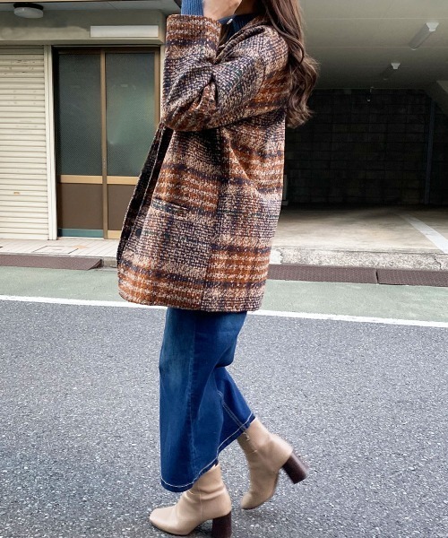 Jayro(ジャイロ)の「マルチチェック柄ショートテーラーコート(その他アウター・レディース・キャメル/グリーン・FREE)」の10枚目の写真