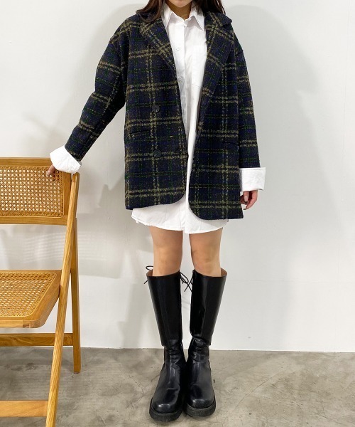 Jayro(ジャイロ)の「マルチチェック柄ショートテーラーコート(その他アウター・レディース・キャメル/グリーン・FREE)」の11枚目の写真