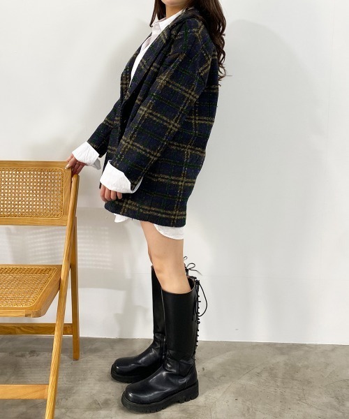 Jayro(ジャイロ)の「マルチチェック柄ショートテーラーコート(その他アウター・レディース・キャメル/グリーン・FREE)」の12枚目の写真