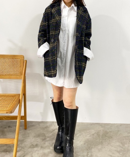 Jayro(ジャイロ)の「マルチチェック柄ショートテーラーコート(その他アウター・レディース・キャメル/グリーン・FREE)」の15枚目の写真