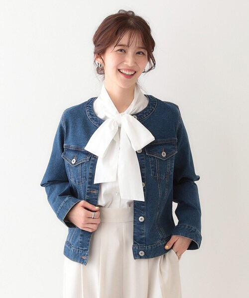 DRESKIP（ドレスキップ）の「【S-LL】大人のための ノーカラーデニムジャケット（デニムジャケット・レディース・ライトグレー/ブルー系その他/ライトブルー・01/03/02/04）」の4枚目の写真