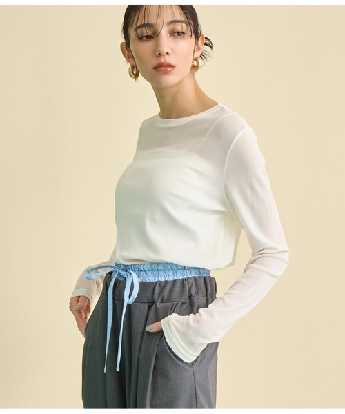 Settimissimo（セッティミッシモ）の「パワーネット メッシュ シアー クルーネック プルオーバー（Tシャツ/カットソー・レディース・オフホワイト/ピンク/ブラック・FREE）」の2枚目の写真