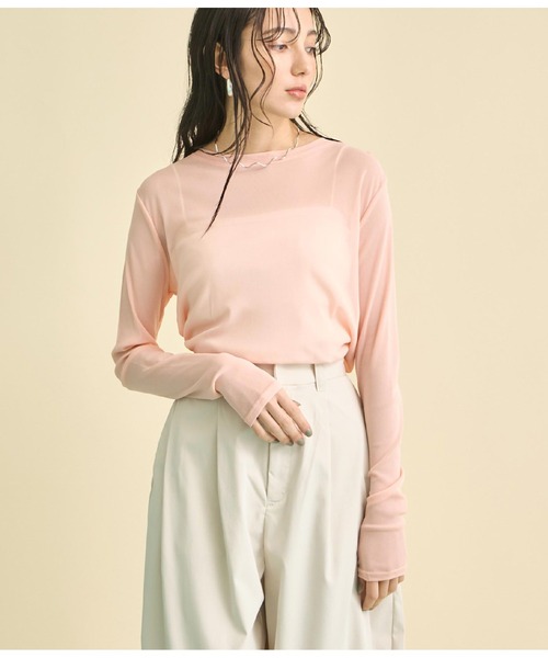 Settimissimo（セッティミッシモ）の「パワーネット メッシュ シアー クルーネック プルオーバー（Tシャツ/カットソー・レディース・オフホワイト/ピンク/ブラック・FREE）」の3枚目の写真