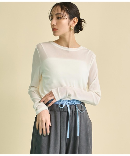 Settimissimo（セッティミッシモ）の「パワーネット メッシュ シアー クルーネック プルオーバー（Tシャツ/カットソー・レディース・オフホワイト/ピンク/ブラック・FREE）」の5枚目の写真