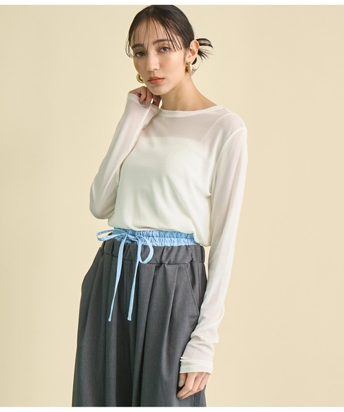 Settimissimo（セッティミッシモ）の「パワーネット メッシュ シアー クルーネック プルオーバー（Tシャツ/カットソー・レディース・オフホワイト/ピンク/ブラック・FREE）」の6枚目の写真