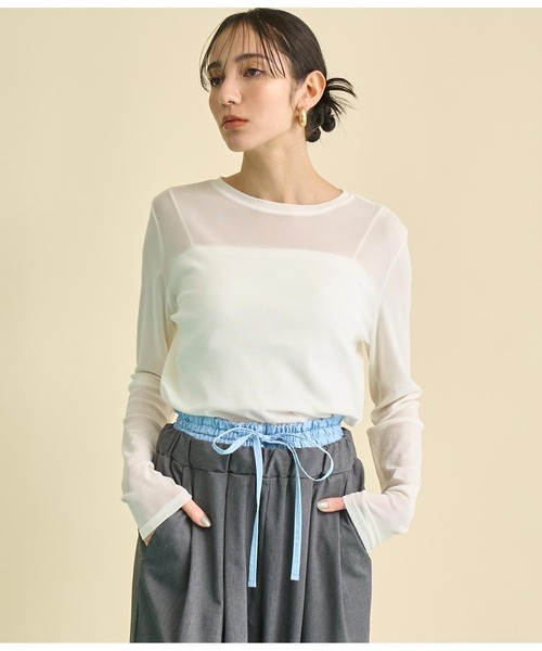 Settimissimo（セッティミッシモ）の「パワーネット メッシュ シアー クルーネック プルオーバー（Tシャツ/カットソー・レディース・オフホワイト/ピンク/ブラック・FREE）」の4枚目の写真