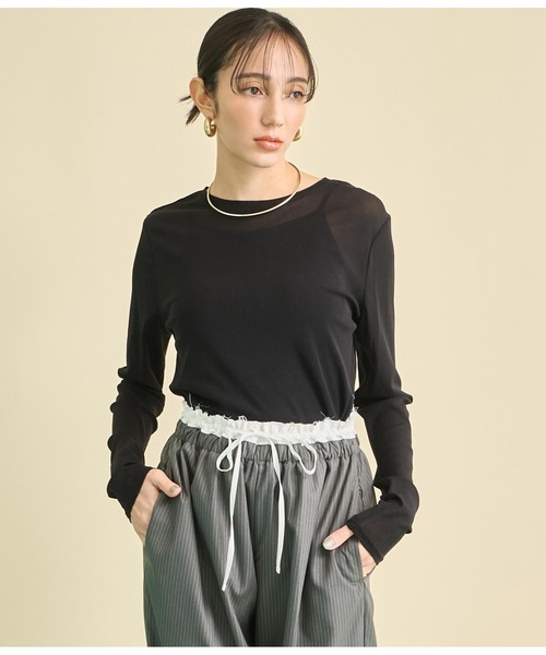 Settimissimo（セッティミッシモ）の「パワーネット メッシュ シアー クルーネック プルオーバー（Tシャツ/カットソー・レディース・オフホワイト/ピンク/ブラック・FREE）」の12枚目の写真