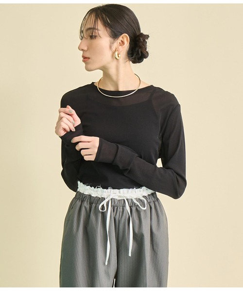 Settimissimo（セッティミッシモ）の「パワーネット メッシュ シアー クルーネック プルオーバー（Tシャツ/カットソー・レディース・オフホワイト/ピンク/ブラック・FREE）」の13枚目の写真