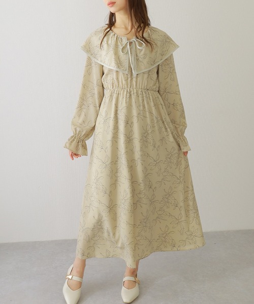 Lace Ladies(レースレディース)の「ボタニカル柄 ビッグカラー キャンディ袖 マキシ ワンピース(ワンピース・レディース・ベージュ/アイボリー/ブラック・S/FREE)」の9枚目の写真