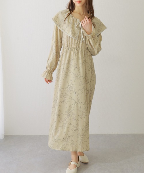 Lace Ladies(レースレディース)の「ボタニカル柄 ビッグカラー キャンディ袖 マキシ ワンピース(ワンピース・レディース・ベージュ/アイボリー/ブラック・S/FREE)」の10枚目の写真