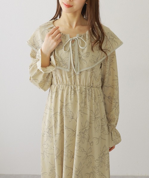 Lace Ladies(レースレディース)の「ボタニカル柄 ビッグカラー キャンディ袖 マキシ ワンピース(ワンピース・レディース・ベージュ/アイボリー/ブラック・S/FREE)」の11枚目の写真