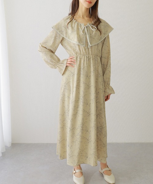 Lace Ladies(レースレディース)の「ボタニカル柄 ビッグカラー キャンディ袖 マキシ ワンピース(ワンピース・レディース・ベージュ/アイボリー/ブラック・S/FREE)」の12枚目の写真