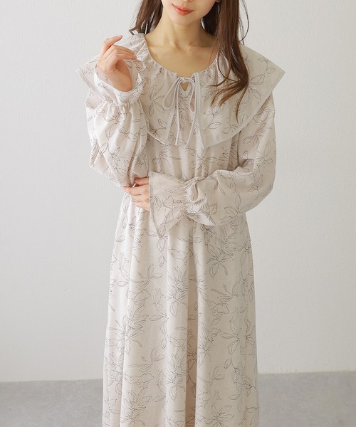 Lace Ladies(レースレディース)の「ボタニカル柄 ビッグカラー キャンディ袖 マキシ ワンピース(ワンピース・レディース・ベージュ/アイボリー/ブラック・S/FREE)」の15枚目の写真