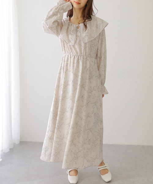 Lace Ladies(レースレディース)の「ボタニカル柄 ビッグカラー キャンディ袖 マキシ ワンピース(ワンピース・レディース・ベージュ/アイボリー/ブラック・S/FREE)」の16枚目の写真
