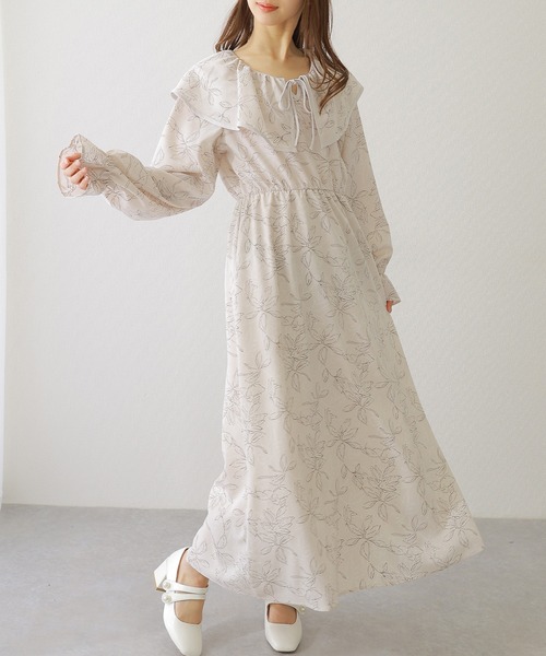 Lace Ladies(レースレディース)の「ボタニカル柄 ビッグカラー キャンディ袖 マキシ ワンピース(ワンピース・レディース・ベージュ/アイボリー/ブラック・S/FREE)」の17枚目の写真