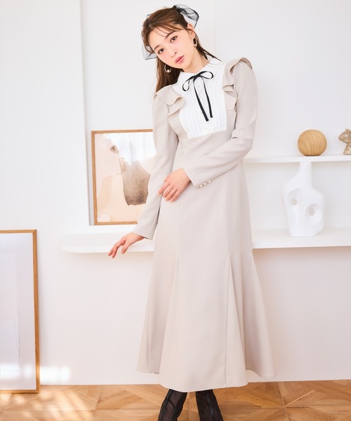 WILLSELECTION（ウィルセレクション）の「配色ヨークマーメイドワンピース（ワンピース・レディース・ベージュ/ミント/ブルー・FREE）」の4枚目の写真