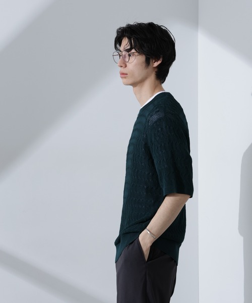 NANO universe(ナノユニバース)の「柄編みクルーネックニット 半袖(ニット/セーター・メンズ・ダークグリーン/キャメル/ベージュ・L/M/XL)」の12枚目の写真
