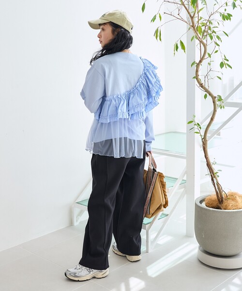 FREAK'S STORE(フリークスストア)の「フリルチュールドッキング ロンT(Tシャツ/カットソー・レディース・ベージュ/オフホワイト/サックスブルー/ブラック・フリ-)」の6枚目の写真