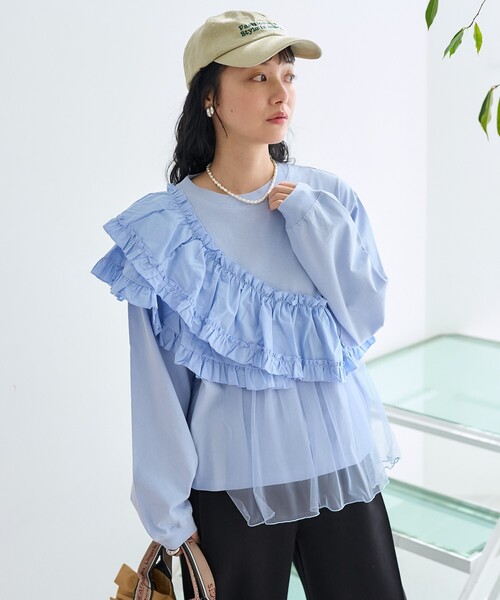 FREAK'S STORE(フリークスストア)の「フリルチュールドッキング ロンT(Tシャツ/カットソー・レディース・ベージュ/オフホワイト/サックスブルー/ブラック・フリ-)」の9枚目の写真