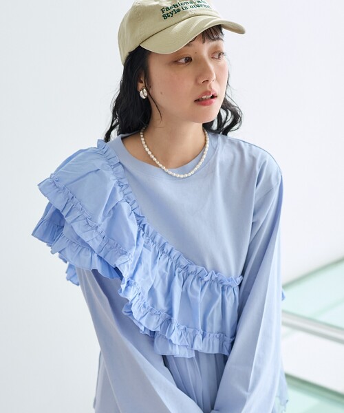 FREAK'S STORE(フリークスストア)の「フリルチュールドッキング ロンT(Tシャツ/カットソー・レディース・ベージュ/オフホワイト/サックスブルー/ブラック・フリ-)」の10枚目の写真