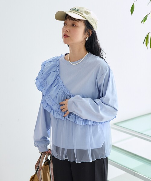 FREAK'S STORE(フリークスストア)の「フリルチュールドッキング ロンT(Tシャツ/カットソー・レディース・ベージュ/オフホワイト/サックスブルー/ブラック・フリ-)」の11枚目の写真