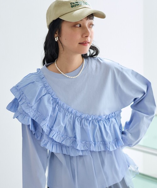 FREAK'S STORE(フリークスストア)の「フリルチュールドッキング ロンT(Tシャツ/カットソー・レディース・ベージュ/オフホワイト/サックスブルー/ブラック・フリ-)」の12枚目の写真