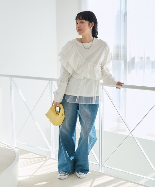 FREAK'S STORE(フリークスストア)の「フリルチュールドッキング ロンT(Tシャツ/カットソー・レディース・ベージュ/オフホワイト/サックスブルー/ブラック・フリ-)」の16枚目の写真