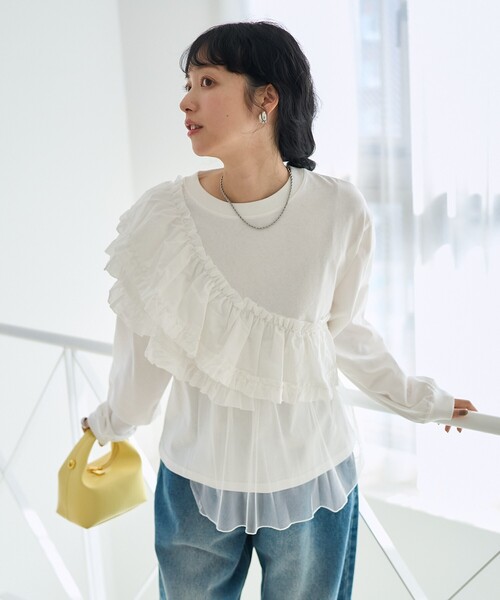 FREAK'S STORE(フリークスストア)の「フリルチュールドッキング ロンT(Tシャツ/カットソー・レディース・ベージュ/オフホワイト/サックスブルー/ブラック・フリ-)」の19枚目の写真