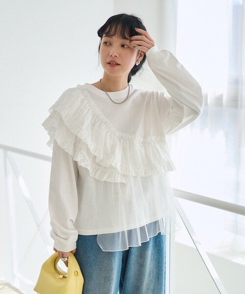 セール】フリルチュールドッキング ロンT（Tシャツ/カットソー