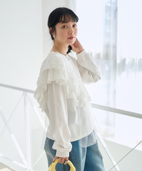 FREAK'S STORE(フリークスストア)の「フリルチュールドッキング ロンT(Tシャツ/カットソー・レディース・ベージュ/オフホワイト/サックスブルー/ブラック・フリ-)」の21枚目の写真