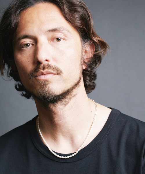 PEARL&SILVER 925 CUT AZUKI CHAIN MIX NECKLACE(M):パール&シルバー カットアズキ チェーン ミックス ネックレス 47cm