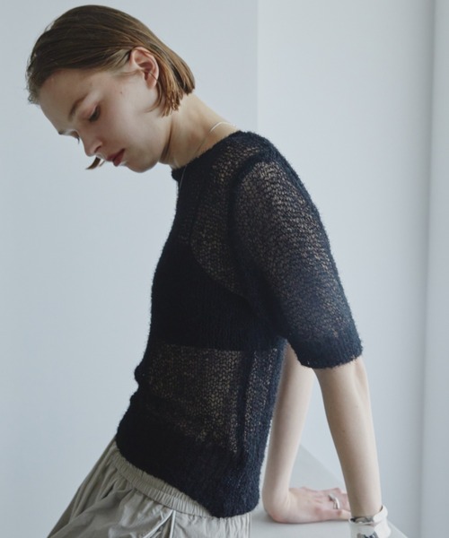 Aunt Marie's（アントマリーズ）の「シアーニットプルオーバー（ニット/セーター・レディース・ブラック/チャコールグレー/ホワイト・FREE）」の3枚目の写真