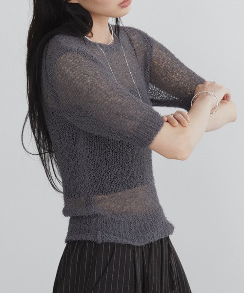 Aunt Marie's（アントマリーズ）の「シアーニットプルオーバー（ニット/セーター・レディース・ブラック/チャコールグレー/ホワイト・FREE）」の12枚目の写真