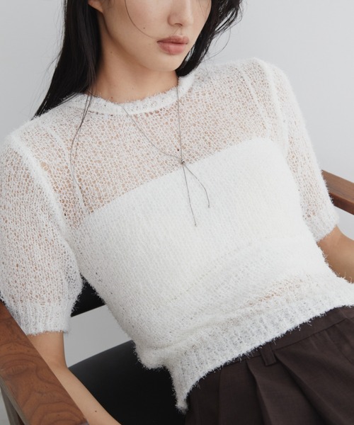 Aunt Marie's（アントマリーズ）の「シアーニットプルオーバー（ニット/セーター・レディース・ブラック/チャコールグレー/ホワイト・FREE）」の18枚目の写真