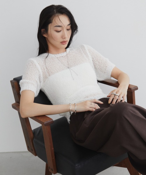 Aunt Marie's（アントマリーズ）の「シアーニットプルオーバー（ニット/セーター・レディース・ブラック/チャコールグレー/ホワイト・FREE）」の22枚目の写真